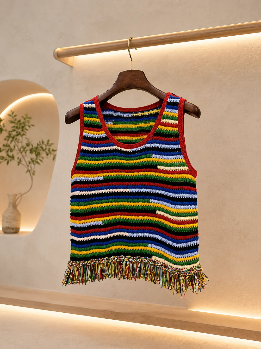 Women's Bohemian Knit Tank Top With Tassel Detail Loose Fit