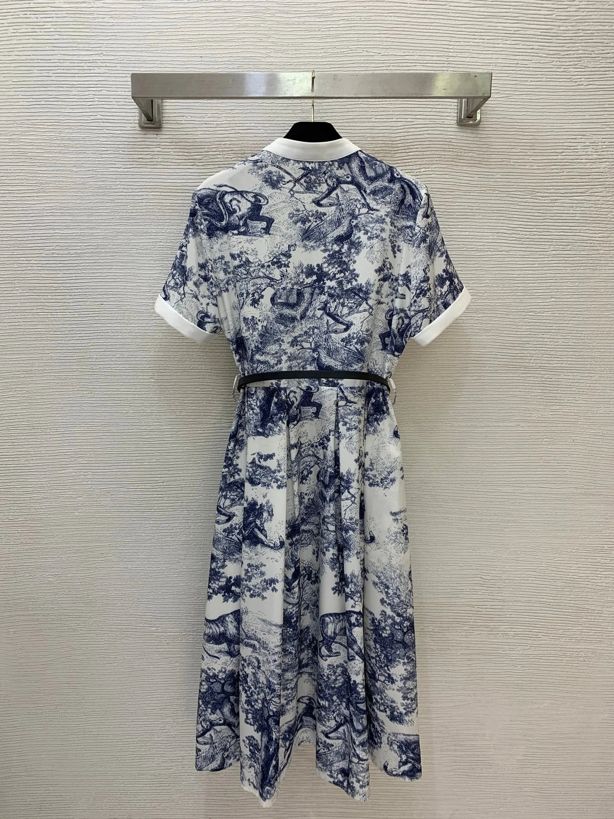 Women's Vintage Print Midi Dress With Pleated Bust Belted Waist