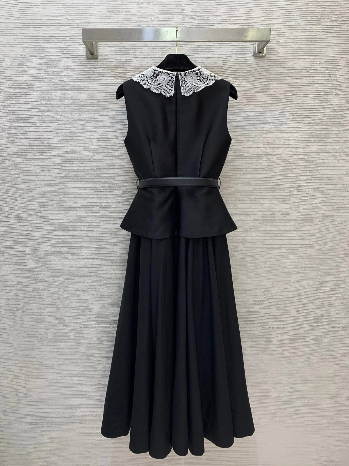 Women's Faux Two Piece Lace Neckline Peplum Dress With Adjustable Strap