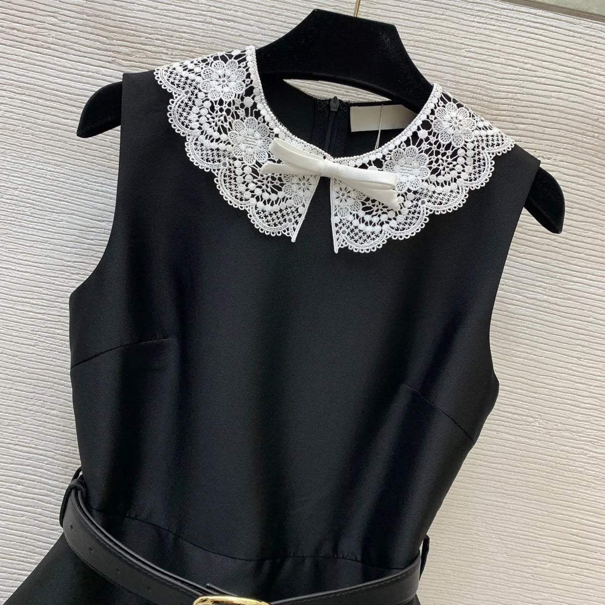 Women's Faux Two Piece Lace Neckline Peplum Dress With Adjustable Strap