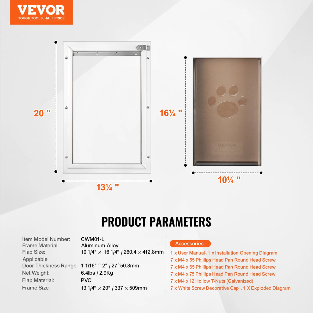 SucceBuy Aluminum Frame Pet Door With Lock And Weatherproof Flap