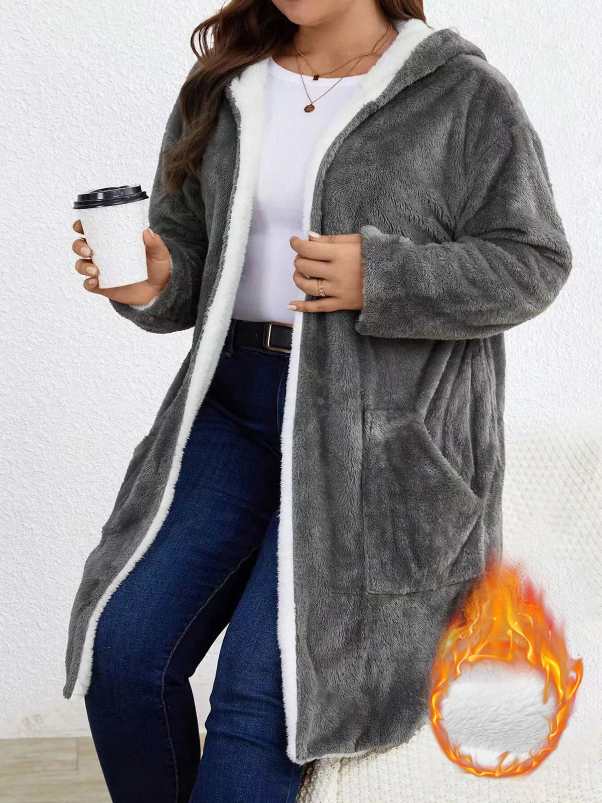 Women's Sherpa Lined Hooded Cardigan Warm Casual Coat
