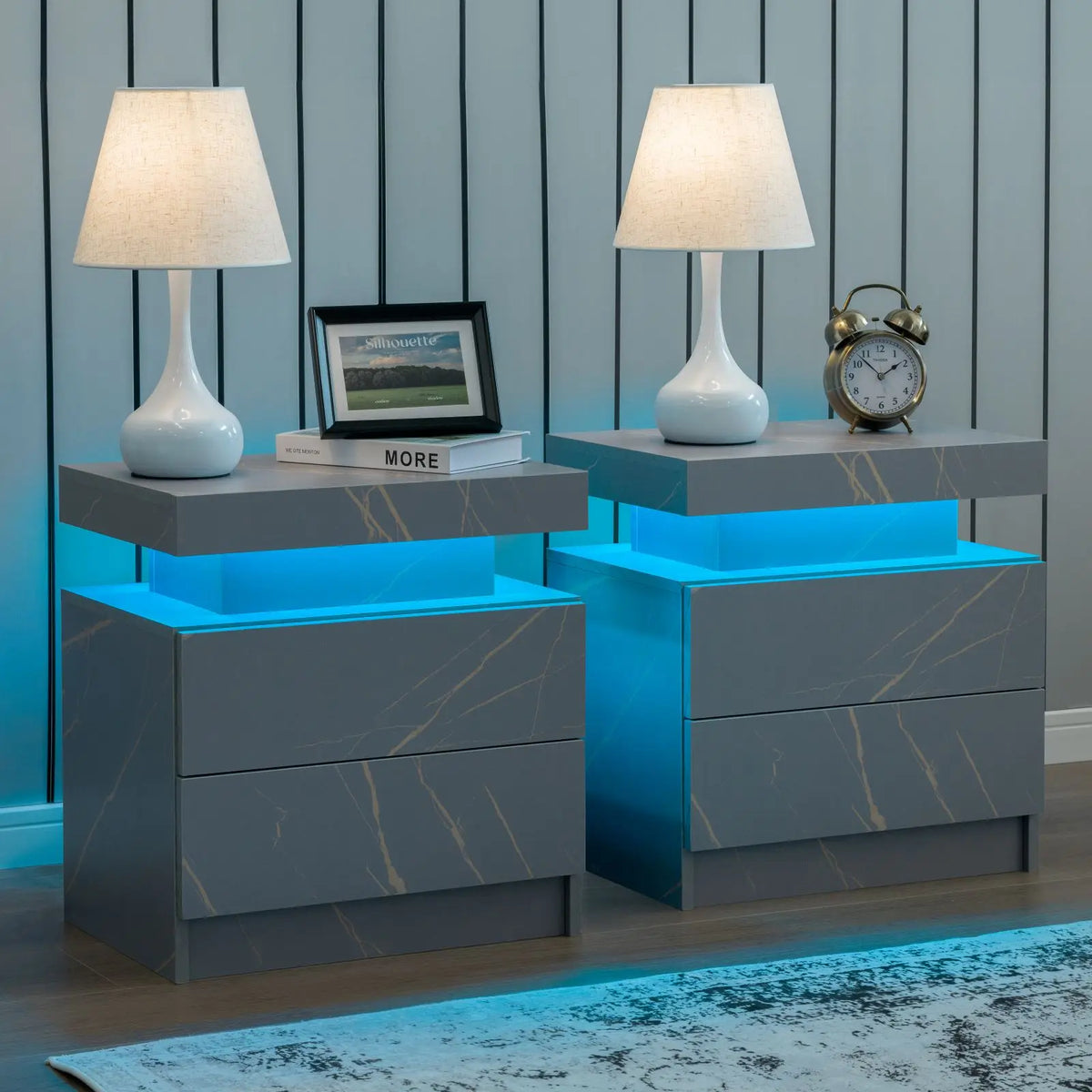 Cubehom Nightstand Set of 2 LED Nightstand with 2 Drawers,Night Stand with LED Light,Bedside Table with Drawers for Bedroom