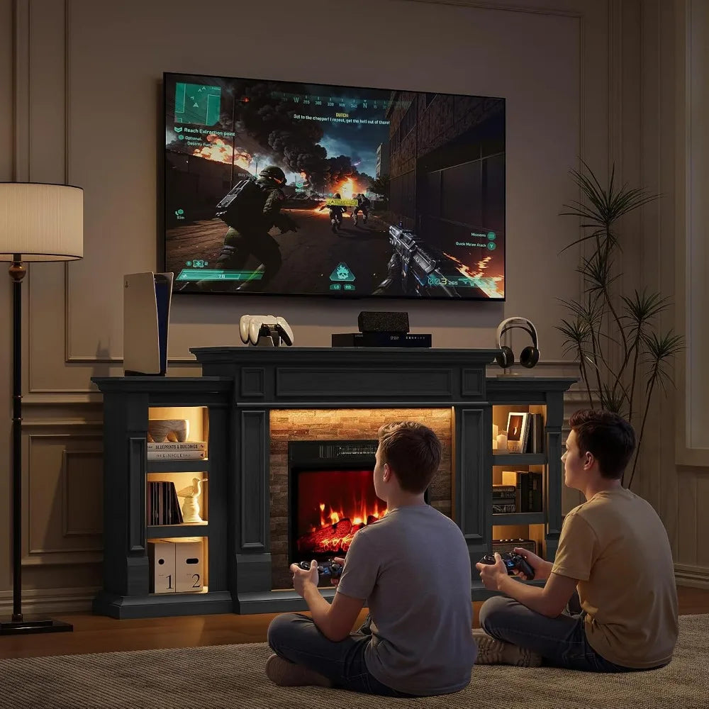 72" Electric Fireplace with Mantel, LED Light Fireplace TV Stand Entertainment Center for TVs up to 80",3D Realistic, Customized