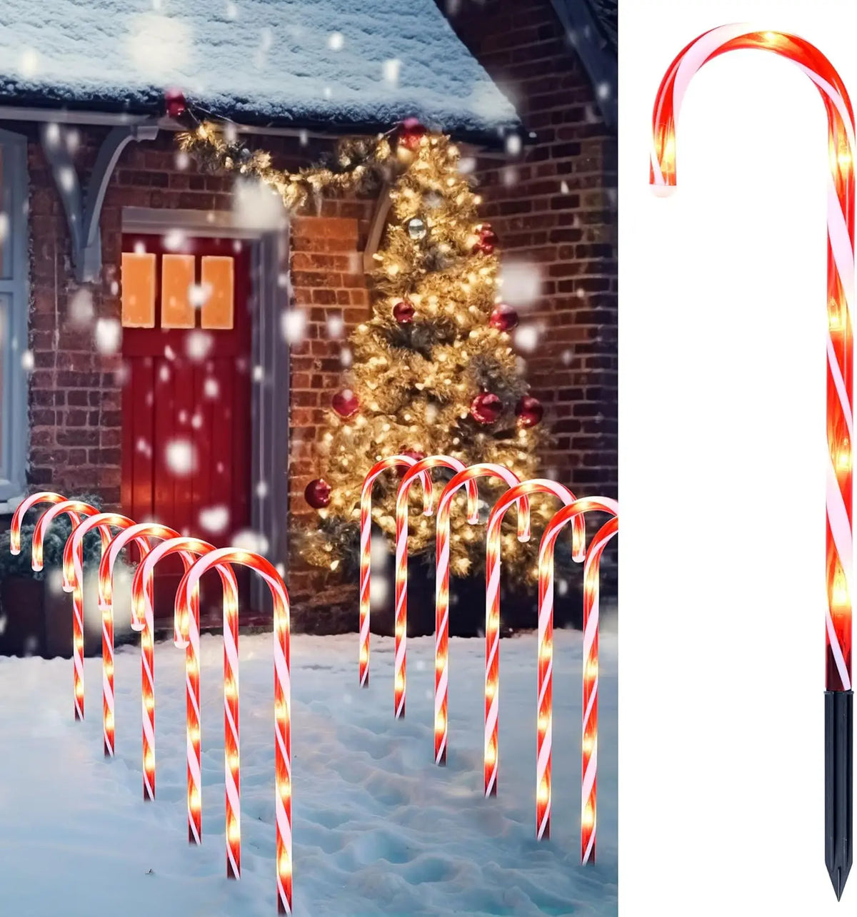 Joyfy Christmas Candy Cane Pathway Marker Lights Outdoor Decorations