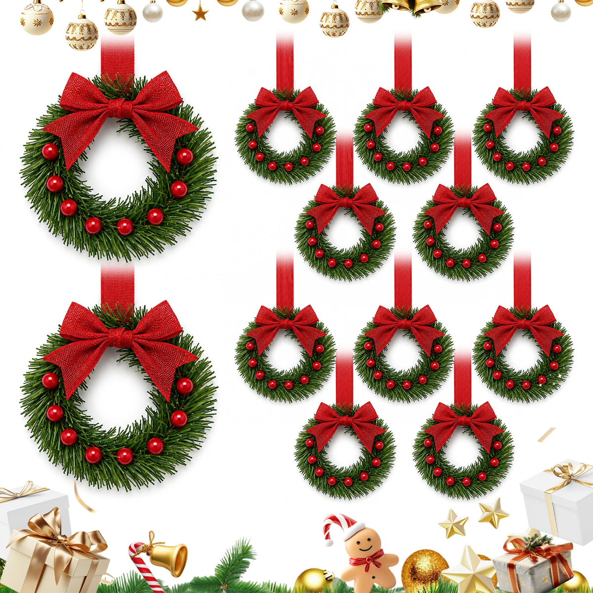 HiMISS Christmas Wreaths With Pine Berry Bows For Holiday Decor