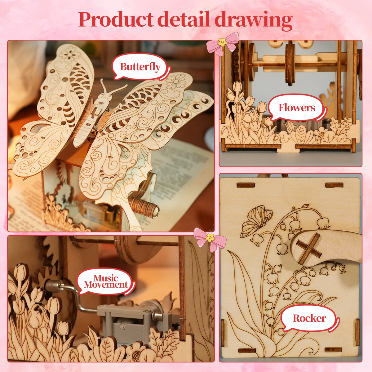 Music Park 3D Wooden Puzzle Plane Butterfly DIY Building Kit