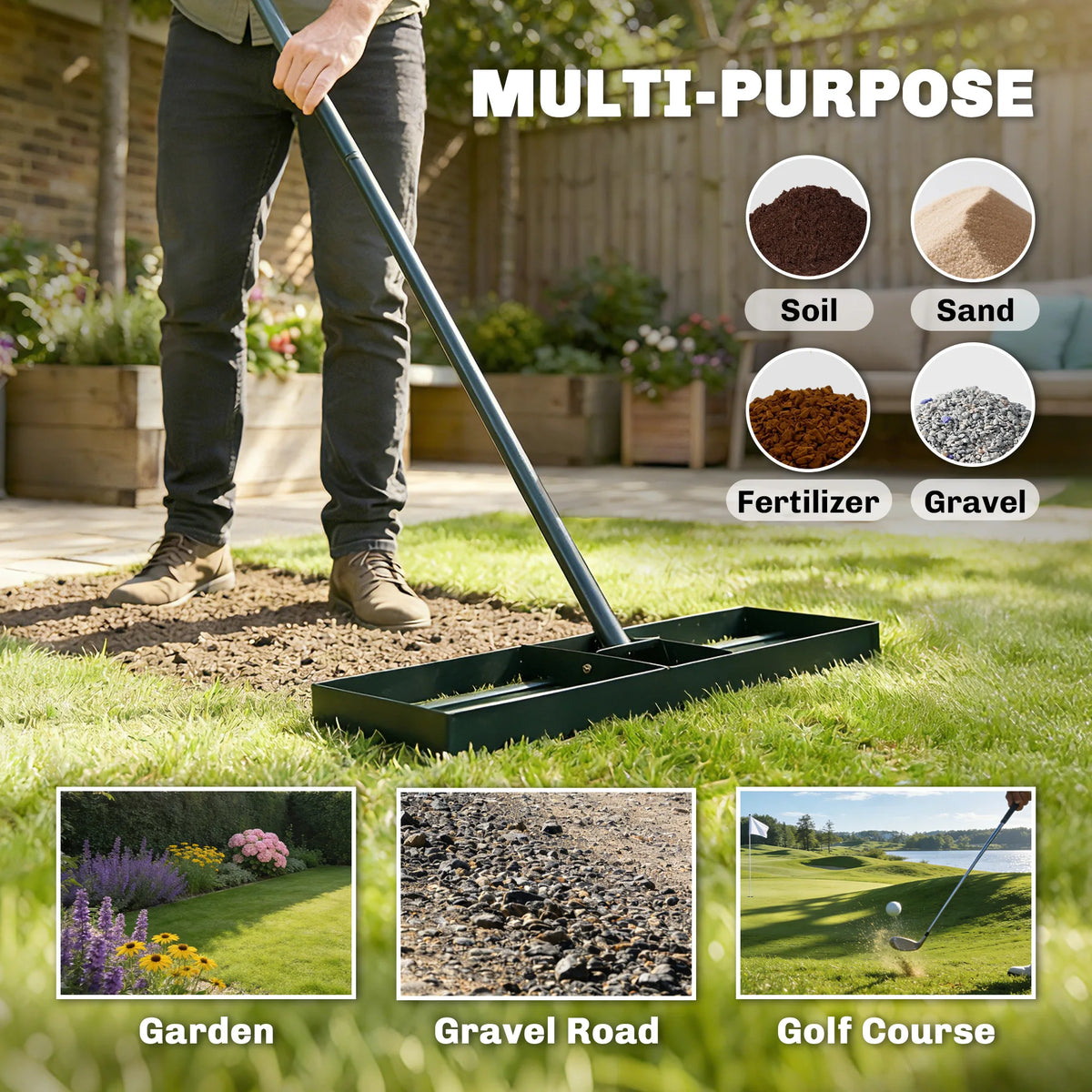 Outsunny Lawn Leveling Rake for Garden and Yard Care