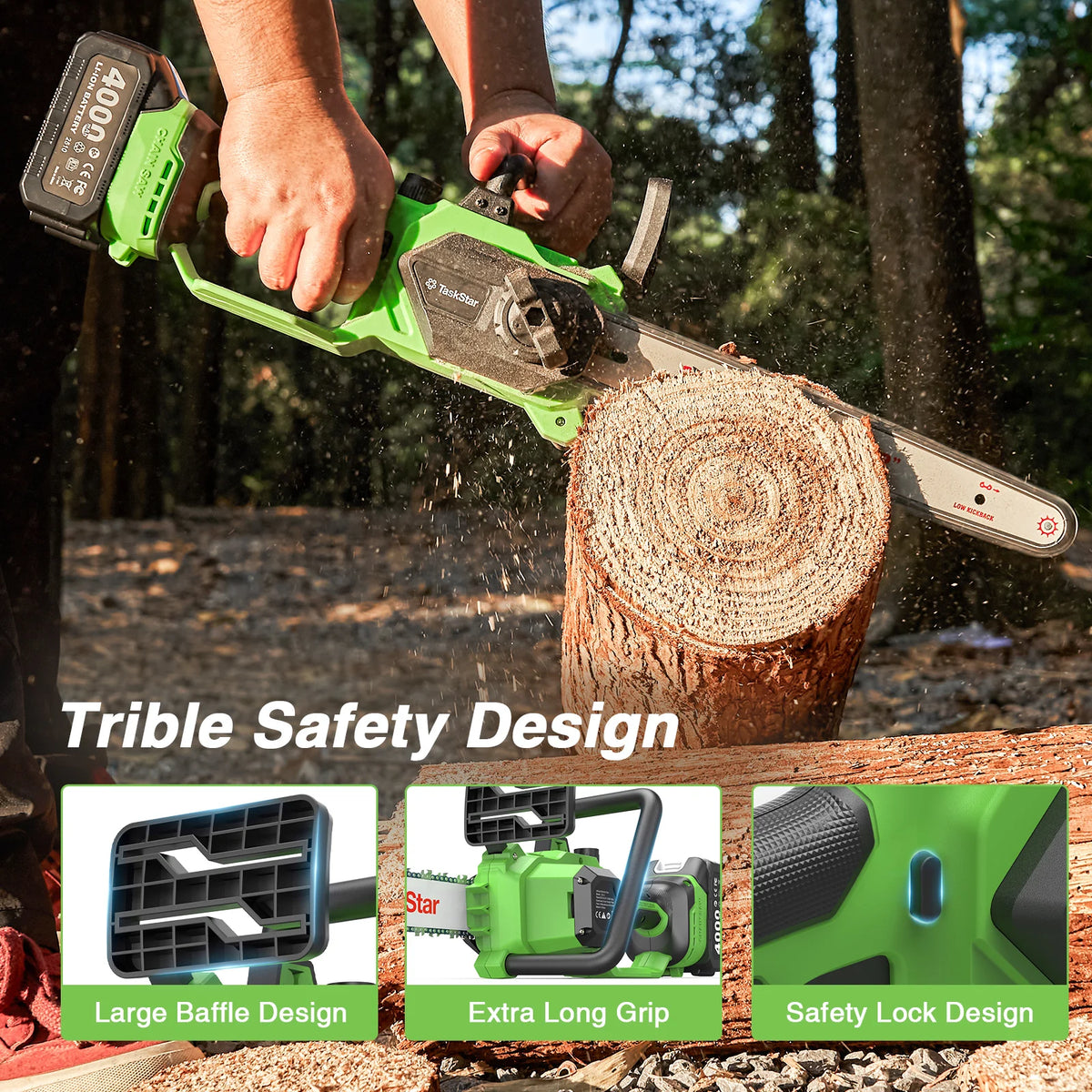 TaskStar Brushless Cordless Chainsaw With Auto Oiler And Safety Lock