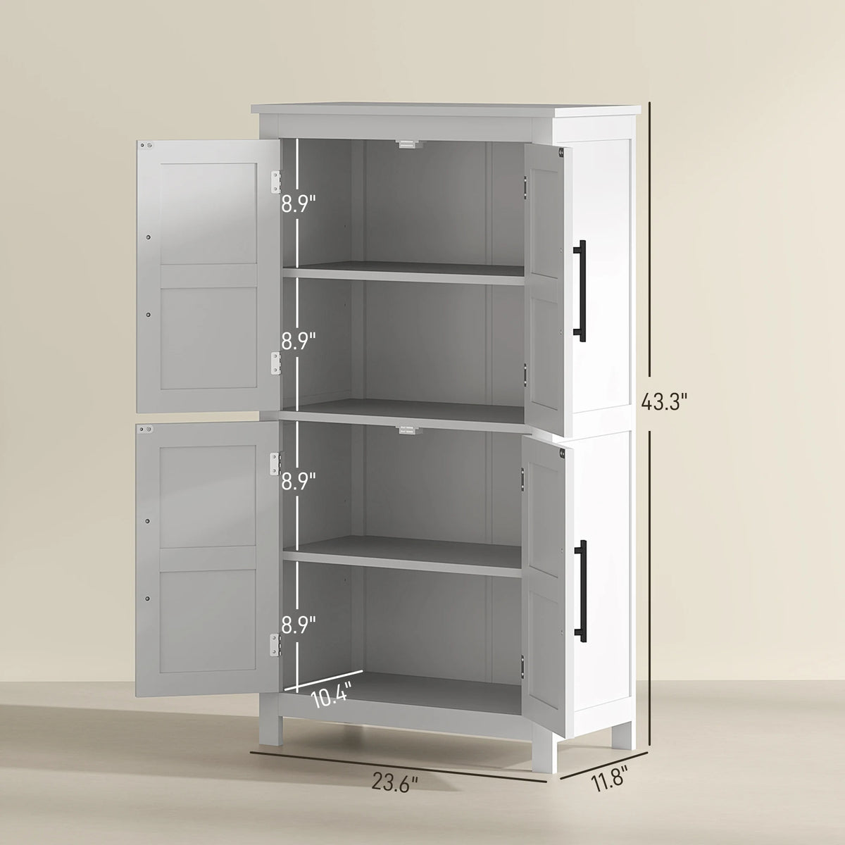 HOMCOM Farmhouse Bathroom Storage Cabinet with 4 Barn Doors, Bathroom Floor Cabinet with 2 Adjustable Shelf, Freestanding Storage Cupboard, White
