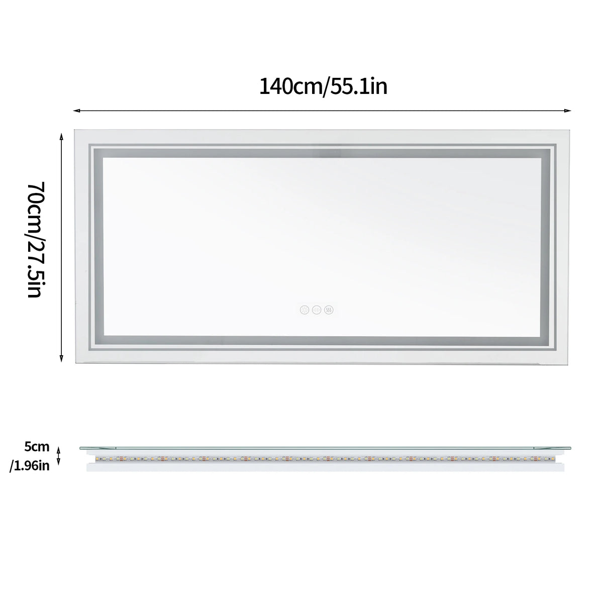 Multi Sized Jumbo Large Illuminated LED Bathroom Mirror with Front+Backlit Lights Wall Mounted Anti-fog Vanity Mirror for Making Shaving