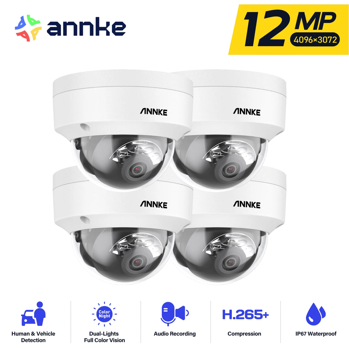 ANNKE C1200 12MP PoE Security Camera H.265+ 2.8MM 134° Wide angle outdoor camera IP67 Audio Color Night Vision cameras for home security