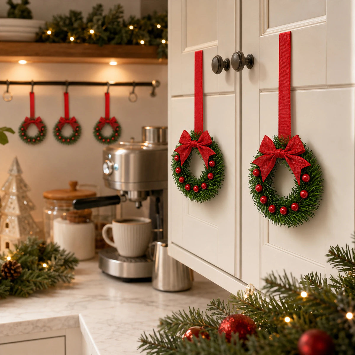 HiMISS Christmas Wreaths With Pine Berry Bows For Holiday Decor