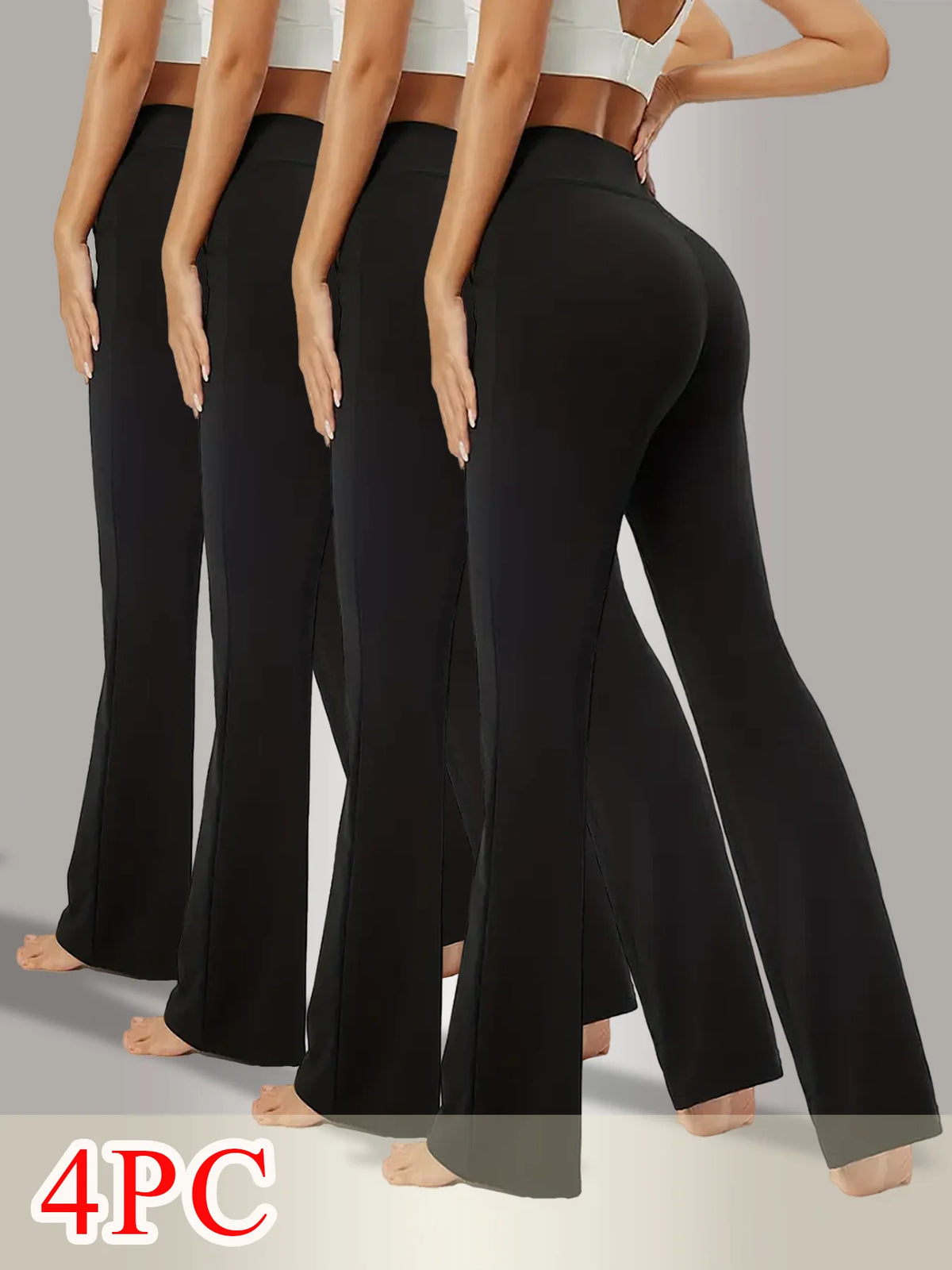 4-Piece Set Women's High-Waisted Casual Bell Bottom Pants
