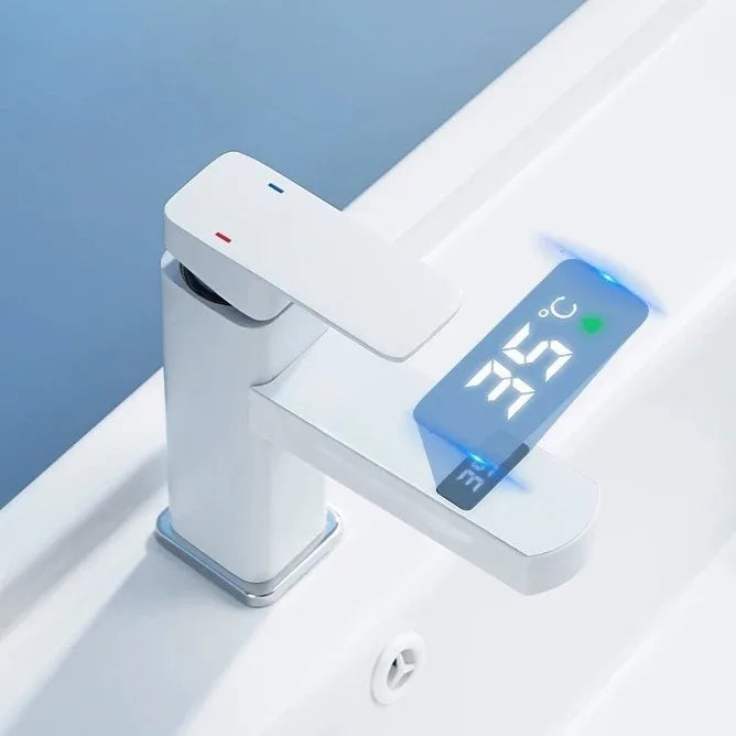 Square Digital Display Temperature Controlled Mixer Tap Hot Cold Water Faucet Household Bathroom Washbasin Cabinet