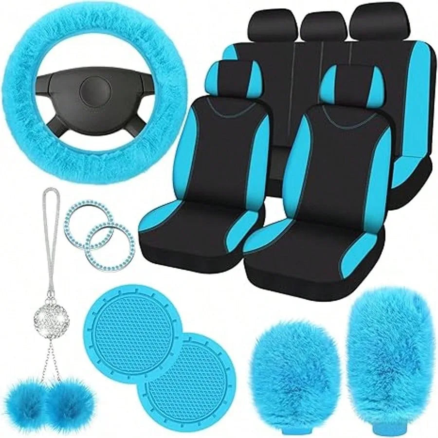 Universal Car Seat Cover Set With Fluffy Fleece Accessories