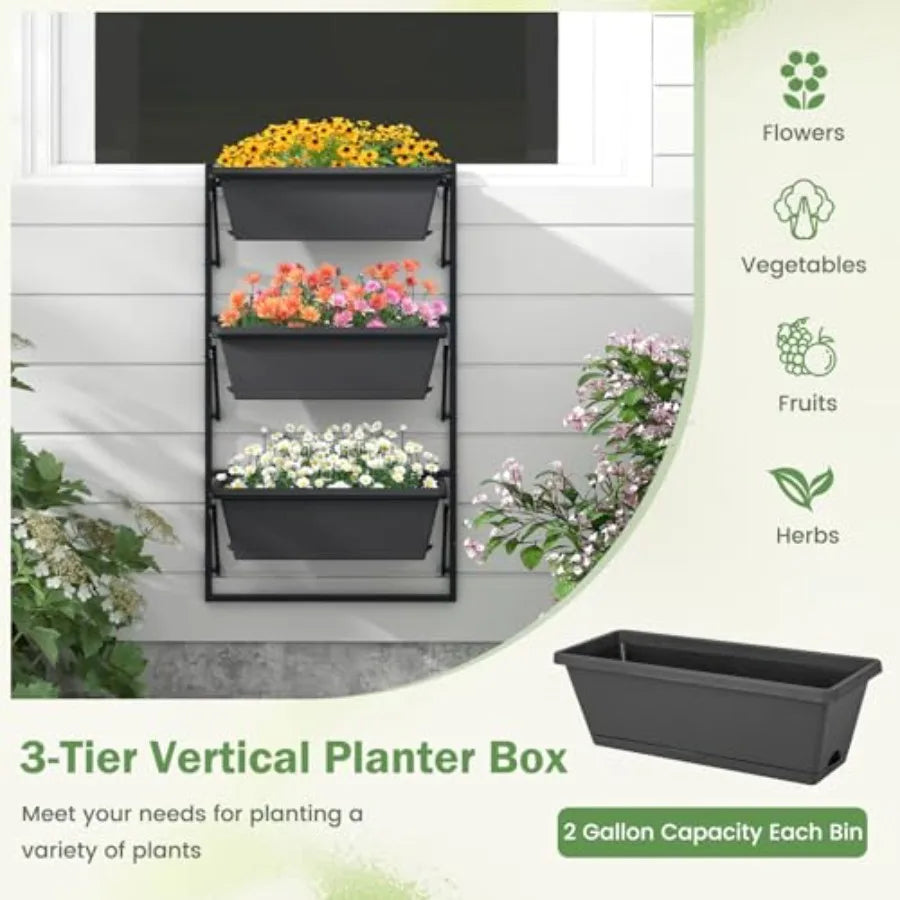 MDNG Three Tier Hanging Planter For Indoor Outdoor Rail Use