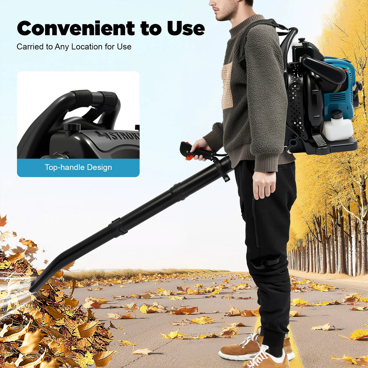 Backpack Leaf Blower 75.6cc 4-Stroke Gas Powered Blower Cordless Garden Blower for Yard Lawn Care Street Cleaning