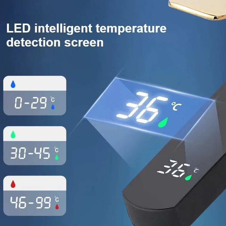 Square Digital Display Temperature Controlled Mixer Tap Hot Cold Water Faucet Household Bathroom Washbasin Cabinet