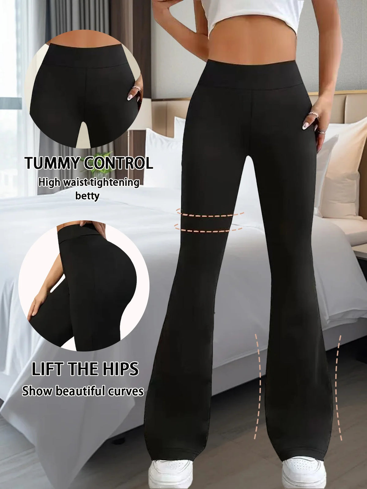 4-Piece Set Women's High-Waisted Casual Bell Bottom Pants