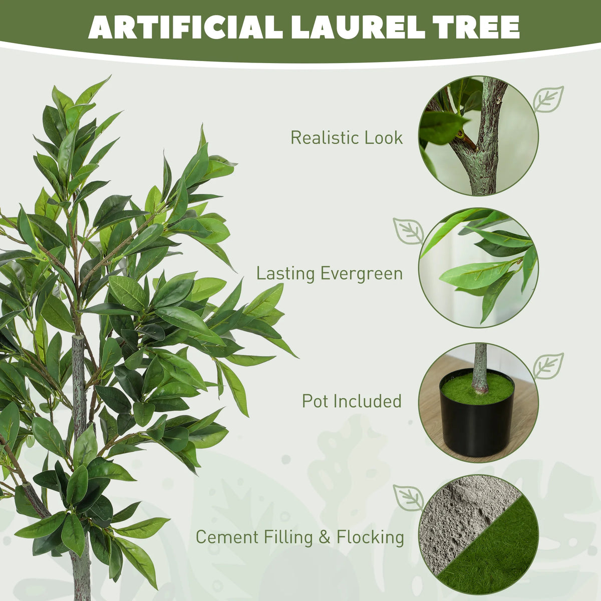 Realistic Artificial Laurel Tree Potted Faux Plant Home Office Decor