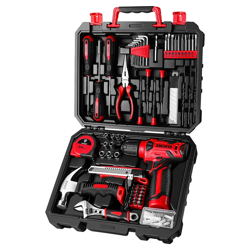 DEKO Cordless Drill Home Tool Kit With Essential Hand Tools