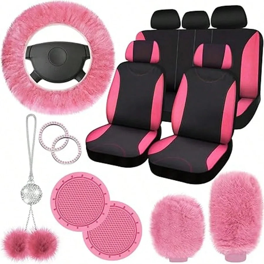 Universal Car Seat Cover Set With Fluffy Fleece Accessories