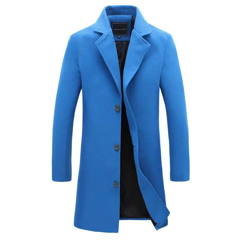 2025 New Men's Trench Coat Wool Blend Overcoat Autumn Winter Fashion Slim Fit Long Coat Business Casual Outerwear Windbreaker