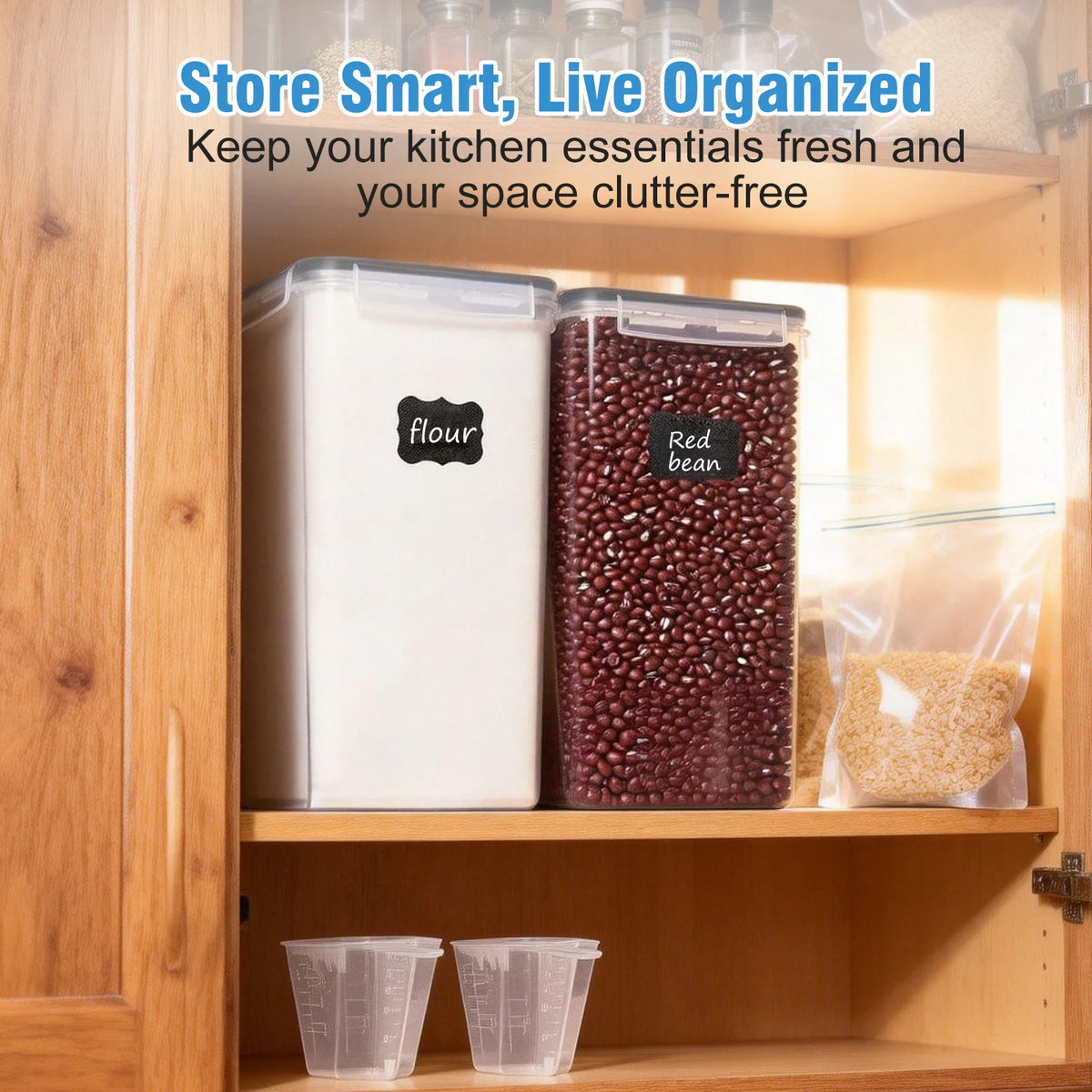 4Pcs Sealed Food Storage Containers with Lids 9.5L/321 oz Airtight Food Dry Cargo Jars Transparent Plastic Organizer for Storing Grains Flour Sugar Rice Pasta Snacks Baking Supplies Coffee Dried Fruits