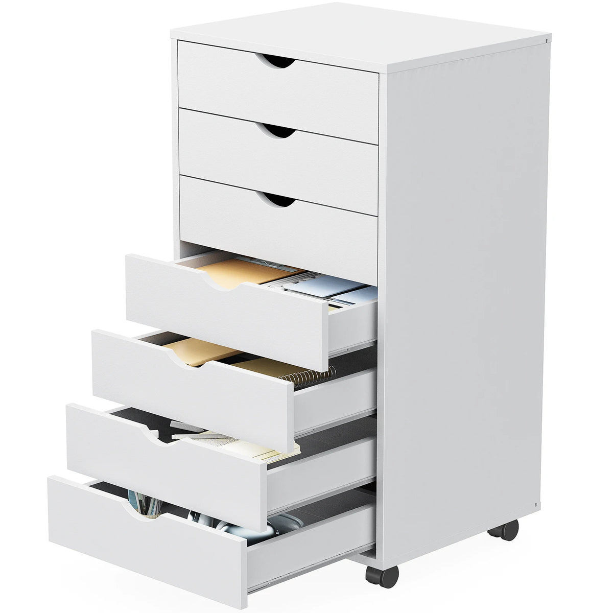 JHK Seven Drawer Wooden Dresser Storage Cabinet With Rolling Wheels
