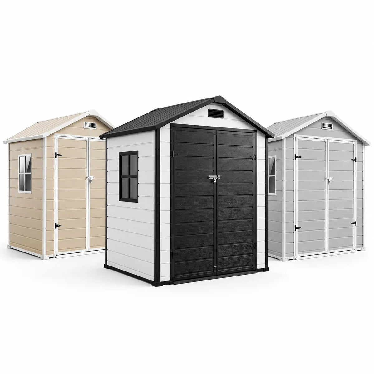 6x4 FT Plastic Resin Outdoor Storage Shed with Reinforced Floor Lockable Door Window Ventilation Weather Resistant Double Wall Garden Tool Lawn Mower Bike Storage for Patio Backyard