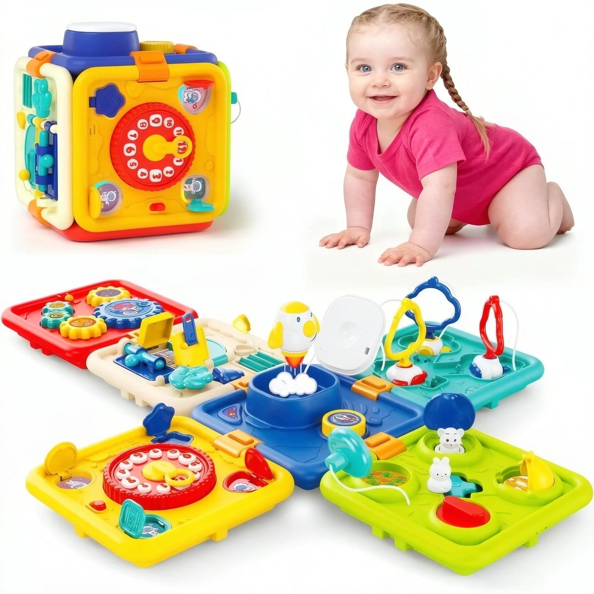 Montessori Six In One Sensory Busy Cube Fine Motor Toy