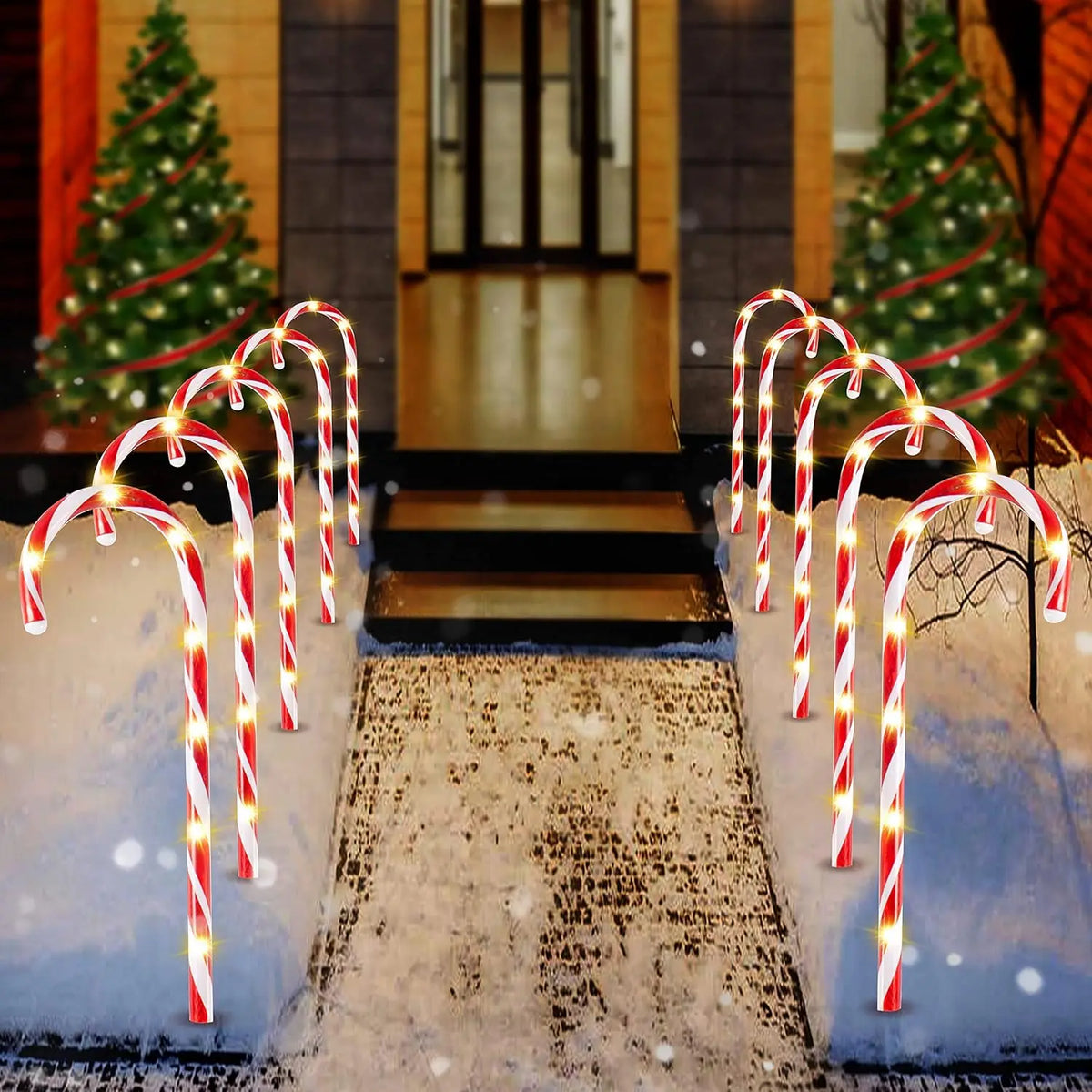 Joyfy Christmas Candy Cane Pathway Marker Lights Outdoor Decorations