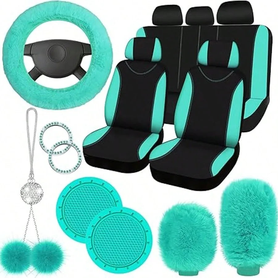 Universal Car Seat Cover Set With Fluffy Fleece Accessories