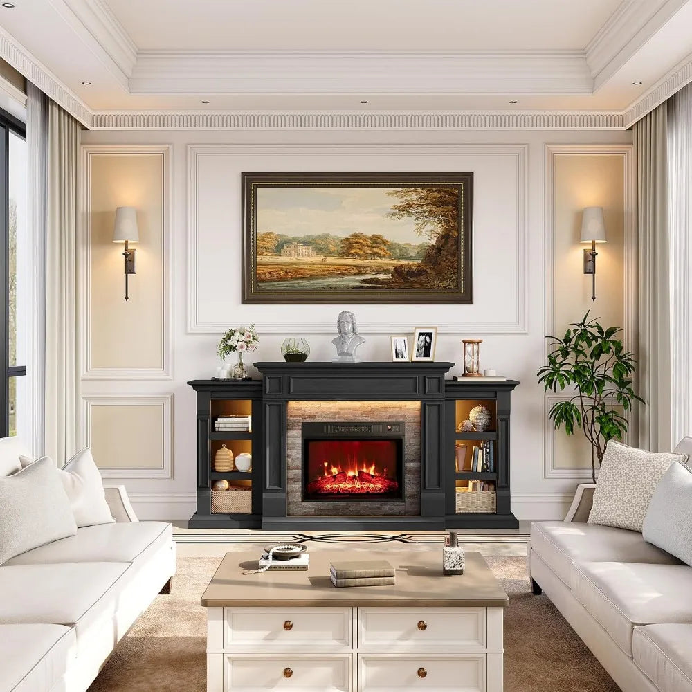 72" Electric Fireplace with Mantel, LED Light Fireplace TV Stand Entertainment Center for TVs up to 80",3D Realistic, Customized