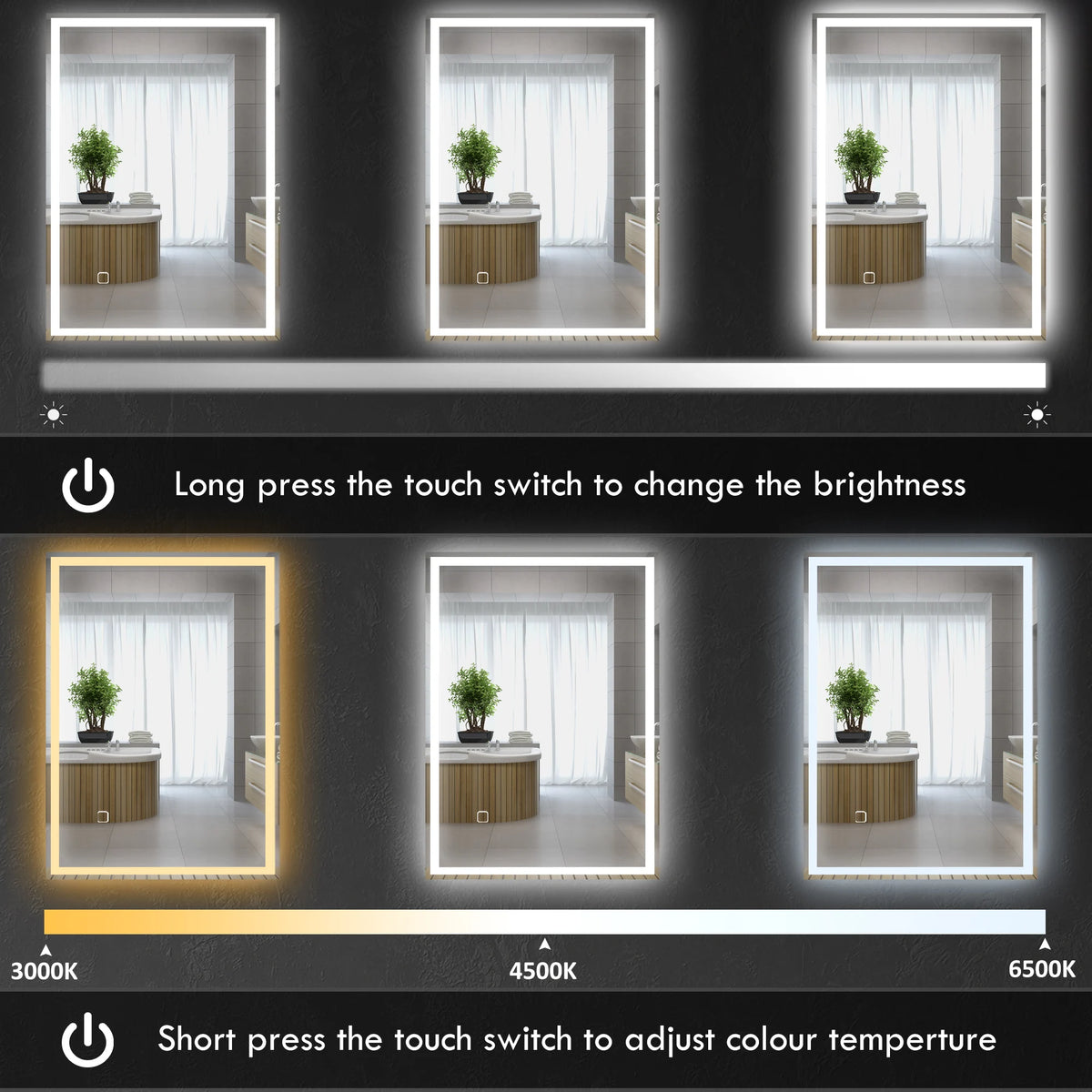 32" X 24'' Led Illuminated Bathroom Mirror, Wall Mounted Vanity Mirror with Dimmable Memory Touch, Waterproof, Silver