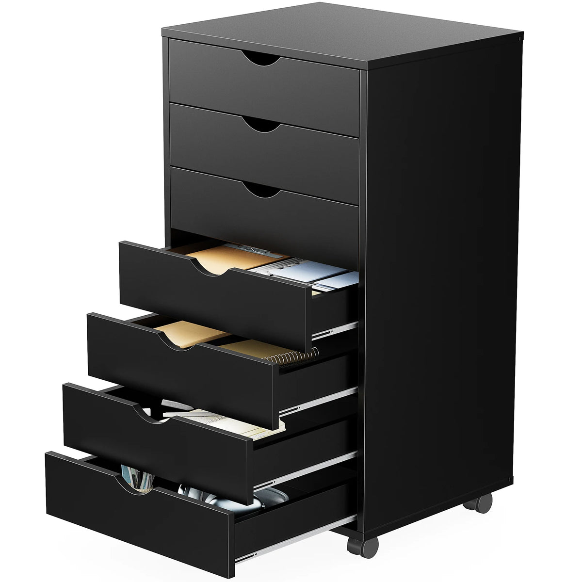 JHK Seven Drawer Wooden Nightstand Storage Cabinet With Rolling Wheels
