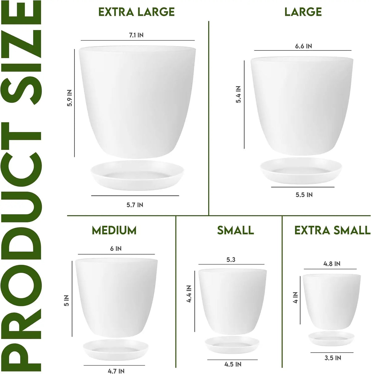Indoor Plant Pot Set White Plastic Five Drainage Holes Modern Planters Office Home