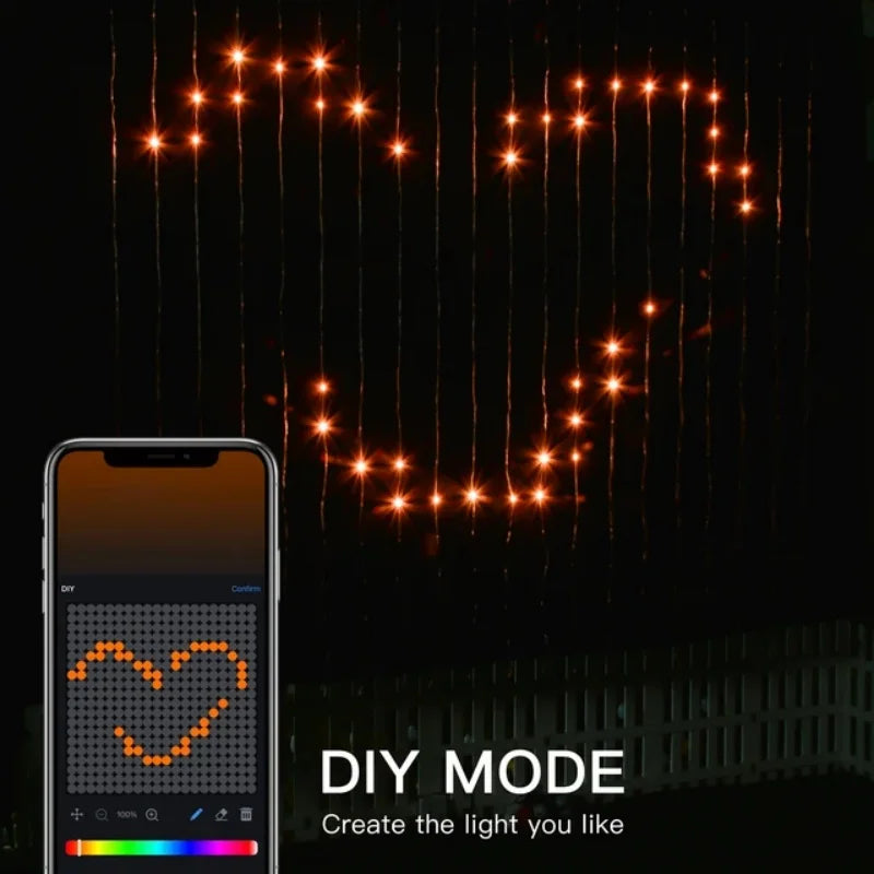 RGB Curtain String Lights Music Sync App Controlled Wall Decor