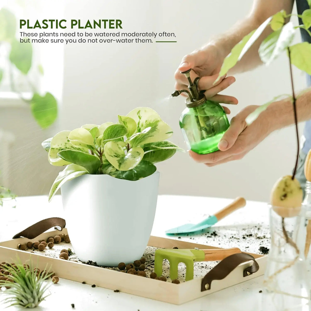Indoor Plant Pot Set White Plastic Five Drainage Holes Modern Planters Office Home