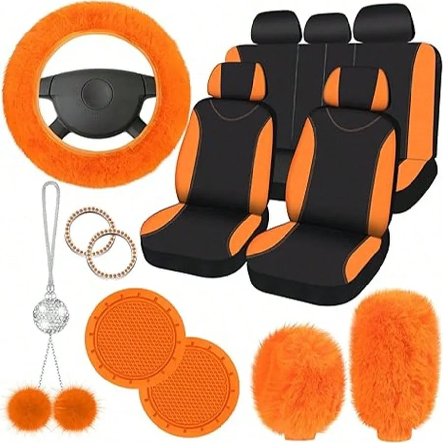 Universal Car Seat Cover Set With Fluffy Fleece Accessories