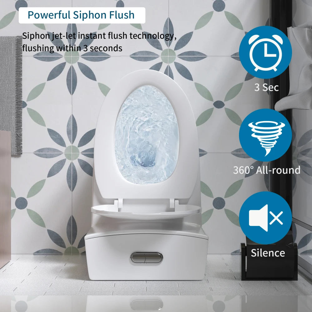 1.1/1.6 GPF Tornado Flush One-Piece Toilet for bathrooms,Siphonic S-trap 12",Elongated Bowl with Soft Close Seat,Powerful Dual Flush MAP 1000g,Comfort Chair Seat ADA Height 17",Glossy White GW-001