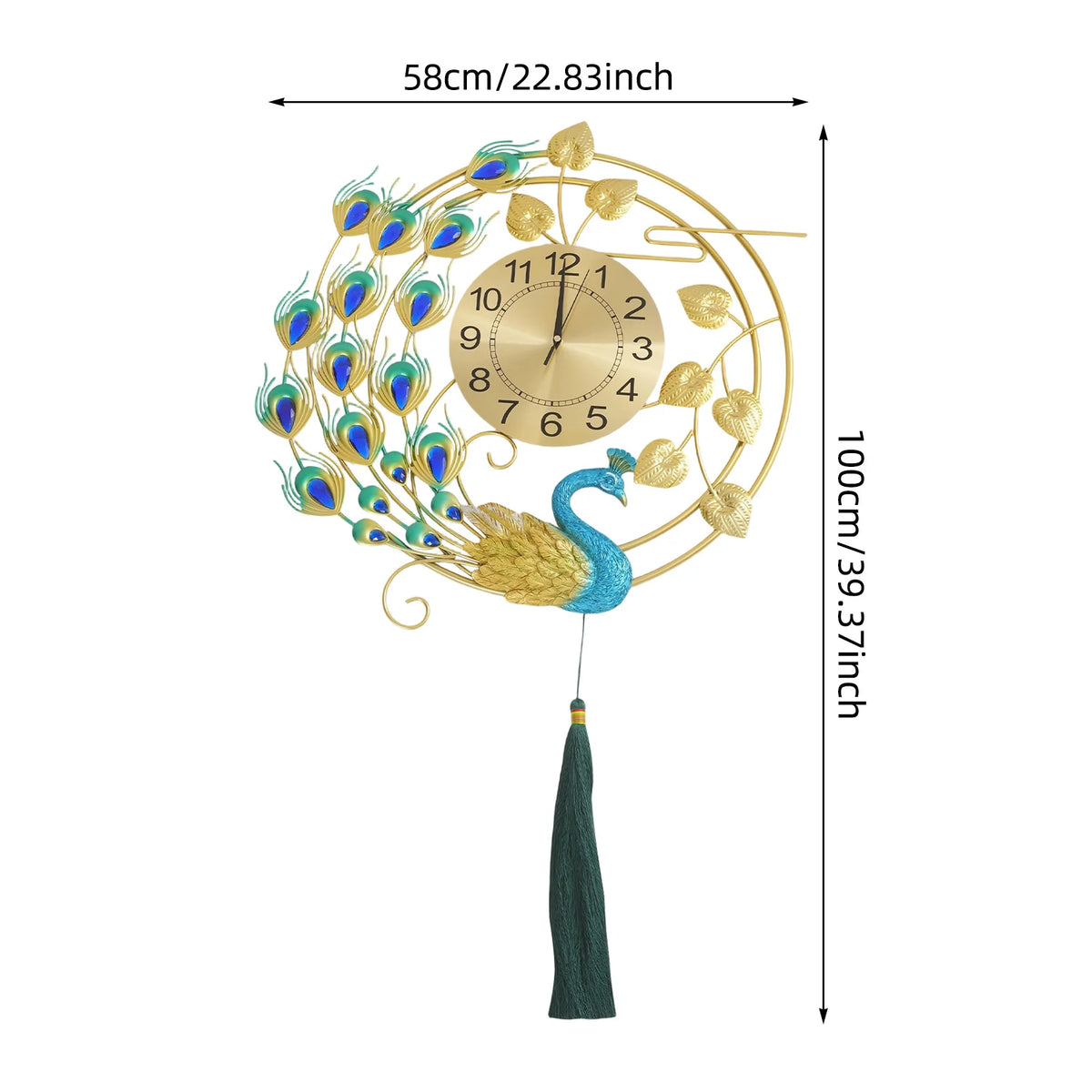 Decorative Peacock Wall Clock With Silent Quartz Movement For Home