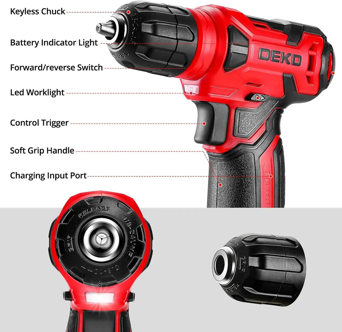 DEKO Cordless Drill Home Tool Kit With Essential Hand Tools