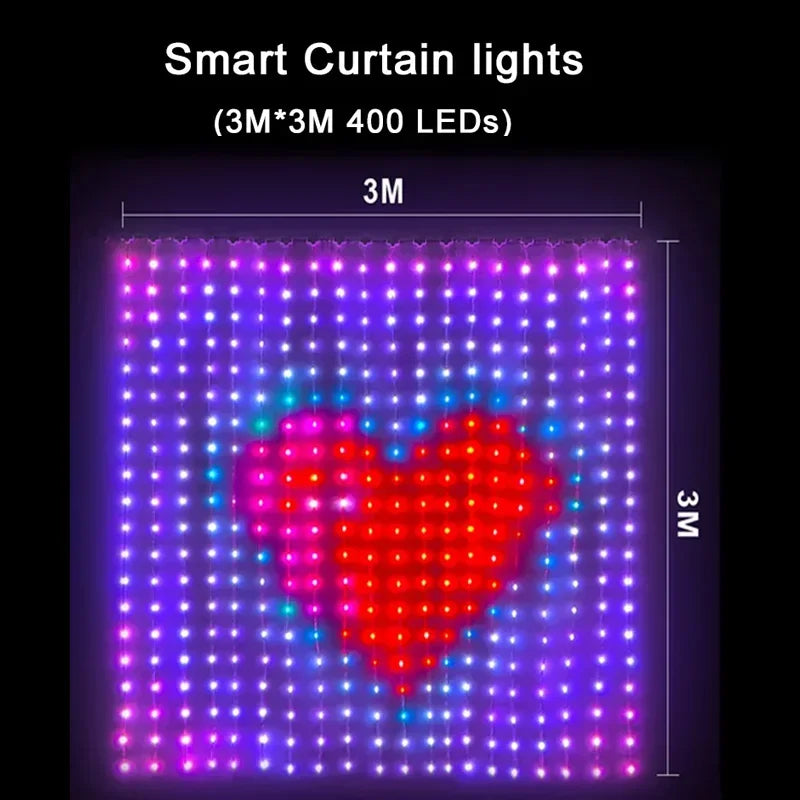 RGB Curtain String Lights Music Sync App Controlled Wall Decor