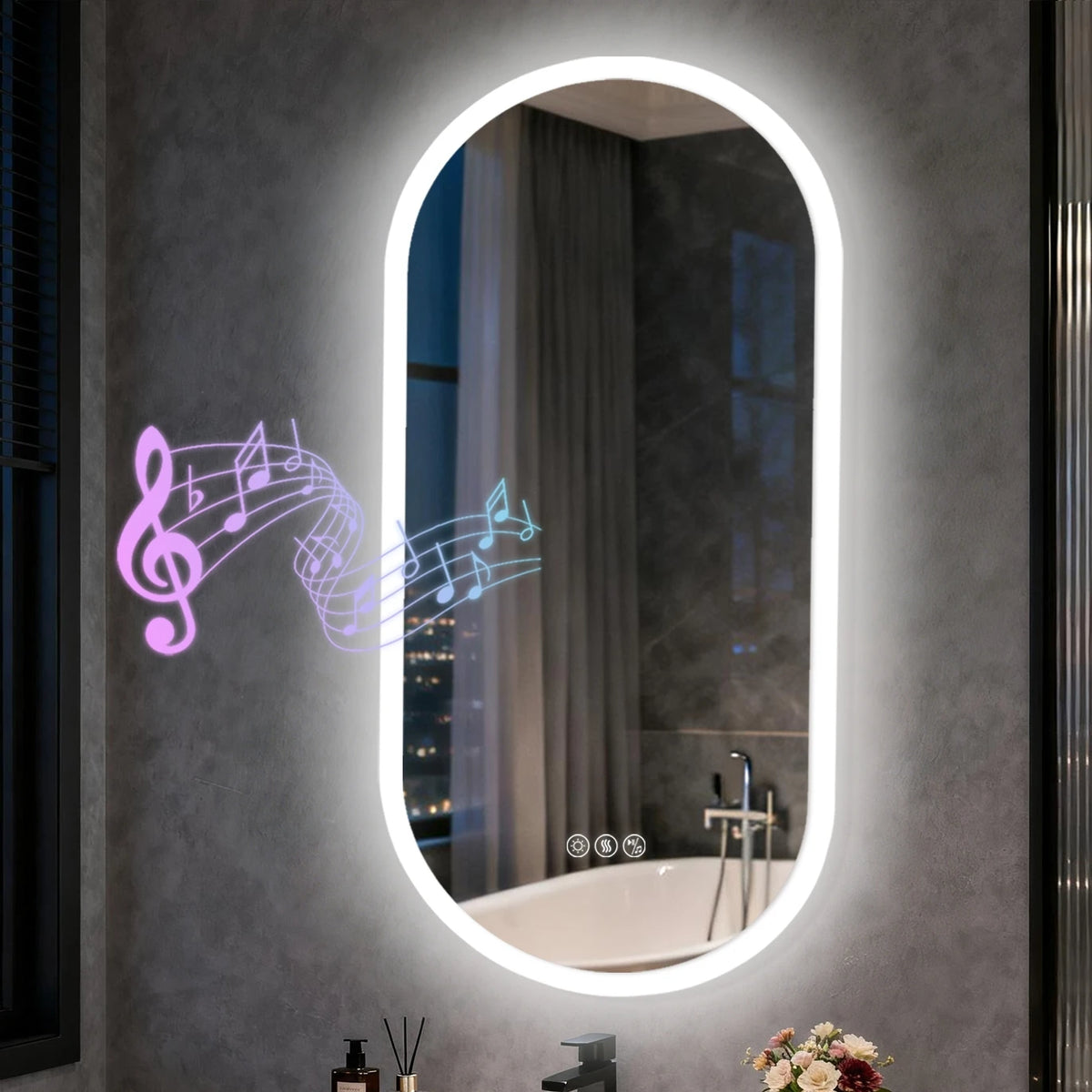 LED Bathroom Mirror 40"/48'' Oval Wall Vanity Mirror with Bluetooth Speakers, Anti-Fog, 3 Color , Dimming, Memory Function