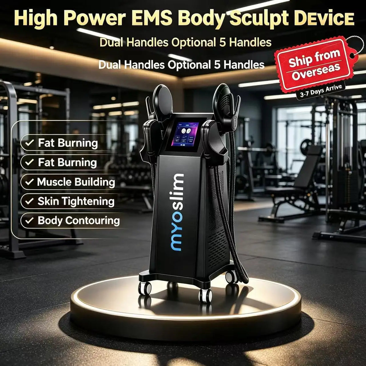 MYOslim 6500W EMS Body Sculpt Machine - Electromagnetic Therapy Fat Slimming Muscle Stimulation for Fitness And Body Shaping