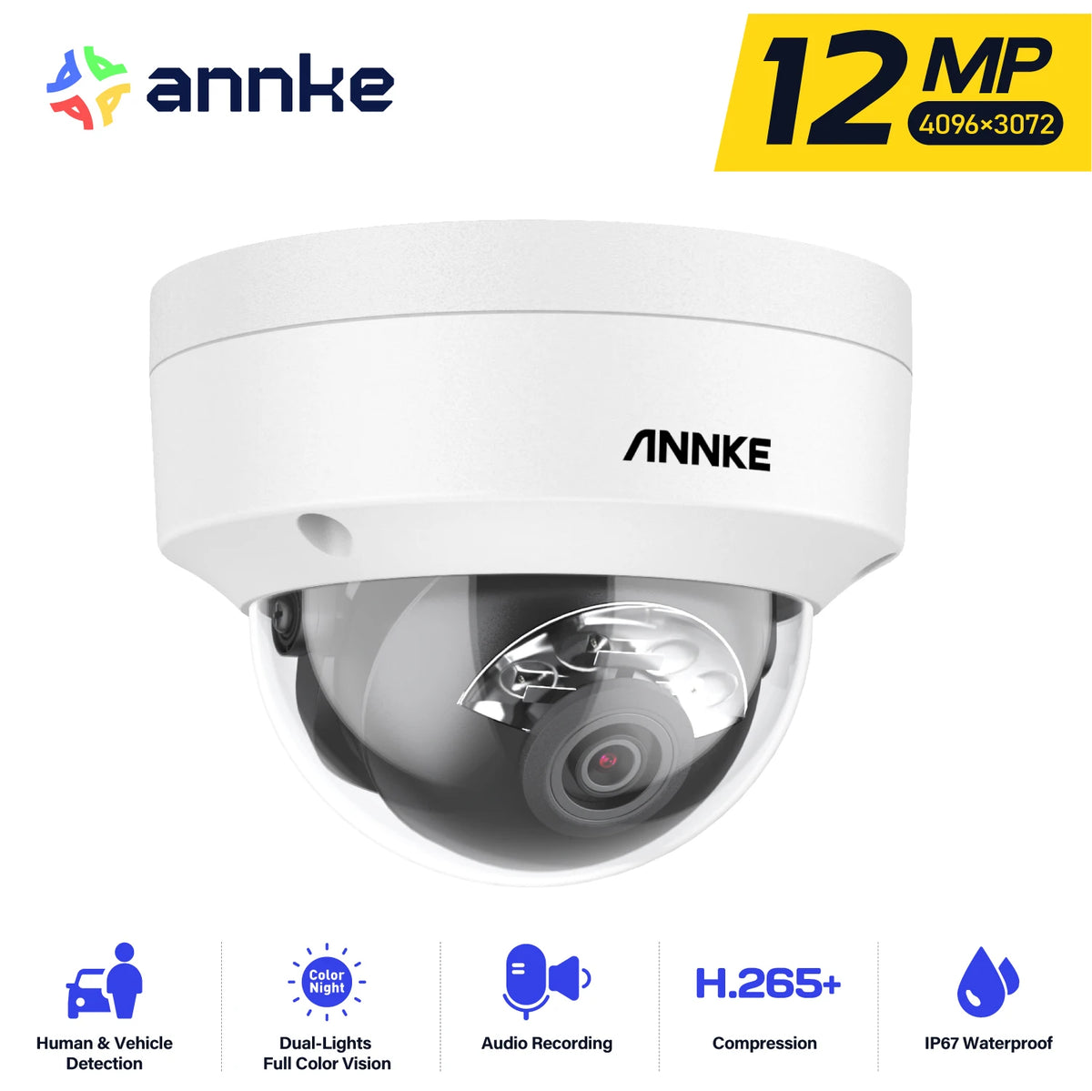 ANNKE C1200 12MP PoE Security Camera H.265+ 2.8MM 134° Wide angle outdoor camera IP67 Audio Color Night Vision cameras for home security