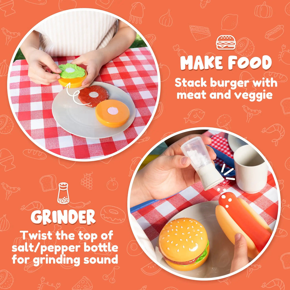 Joyfy Kids Kitchen Playset With BBQ Grill And Pretend Food Sets