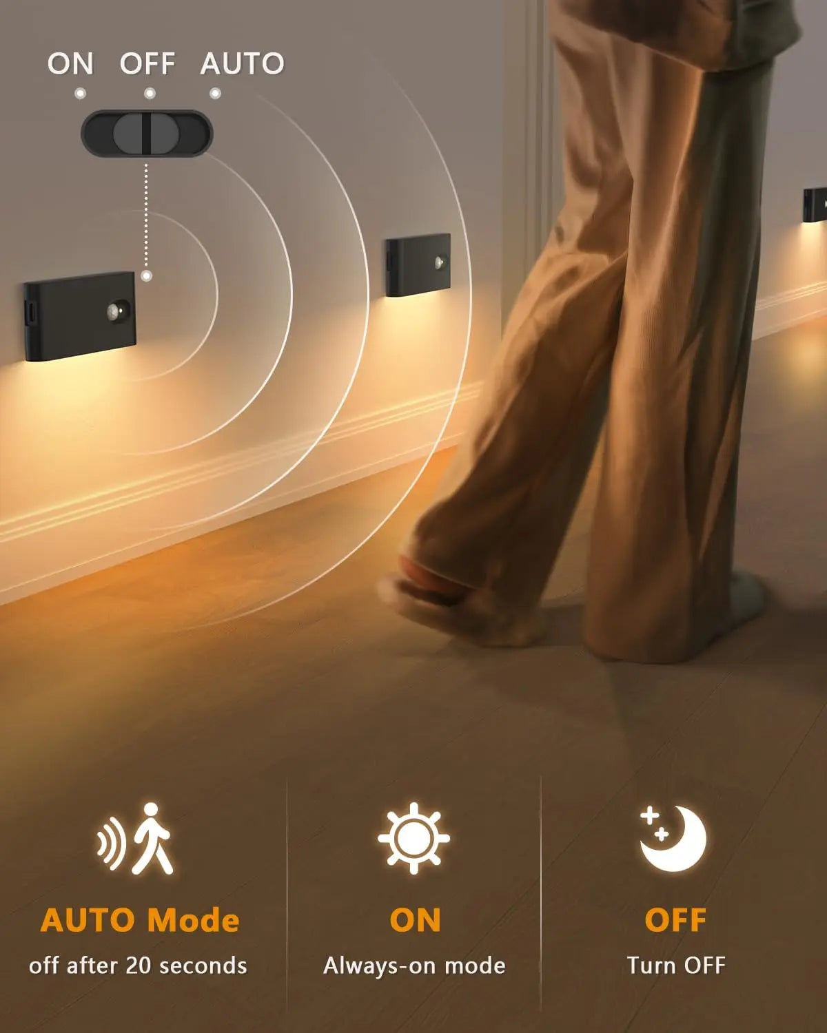 WILLED Motion Sensor Wireless Stair Lights Indoor Battery Rechargeable Night Lights for Stairway Hallway Kitchen Cabinet Bedroom